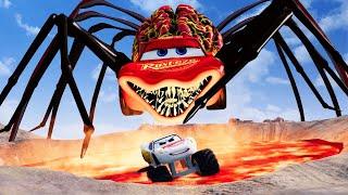 Epic Escape From Lightning McQueen Eater Giant Bot Spider Eater Monster Truck McQueen in BeamNG