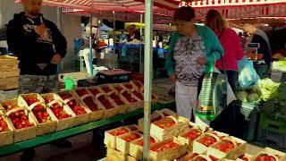 Polish Farmers Market in Rzeszow. Amazing fresh strawberries and vegetables at the market in Rzeszow