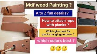 Mdf Painting tutorial Step by step II How to attach rope with Planks II diy wall woid hanging