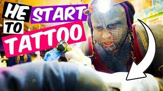 Full Face Tattooed Person tattooing for First Time