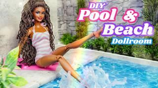 How To Make A Pool & Beach In One Doll Room  Easy Craft Easy To Store