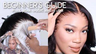 HOW TO INSTALL YOUR LACE  FRONTAL WIG LIKE A PRO FOR BEGINNERS  Bleach + Pluck