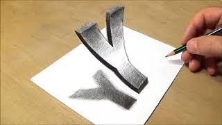 How to Draw Floating Letter Y - Drawing 3D Trick Art with Pencil & Marker - VamosART