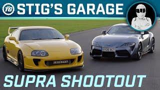 SUPRA SHOOTOUT A80 vs A90 On The Top Gear Test Track  Stigs Garage ft. Becky Evans