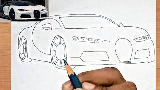 Bugatti Car Drawing With Simple Steps  Bugatti Chiron  Sports Car Drawing  With only 2 pencils️