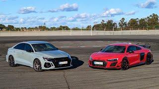 Which one Handles best? 2023 Audi RS 3 Performance vs R8 GT V10  4k