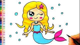 Sevimli Deniz Kızı Çizimi - Deniz Kızı Boyama - Deniz Kızı Nasıl Çizilir? - How To Draw Mermaid