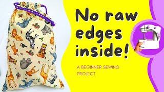 Learn to Sew a Drawstring Bag  Unlined Mini Sewing Machine Tutorial  DIY Gift Bags Sewing tutorial