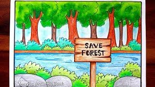 Van Mahotsav Drawing easy वन महोत्सव पर चित्र  Plant Trees Save Trees Drawing Happy Van Mahotsav