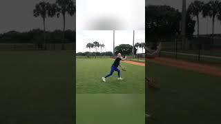 Going with the ball spinning and throwing in the outfield