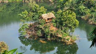 TIMELAPSE 120 days alone build a wooden house on the island off grid