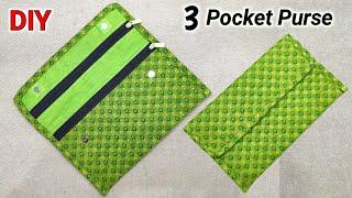 POPULAR DESIGN PURSE BAG  DIY Triple Pocket Hand Purse Tutorial Step by Step  Purse making  Bag