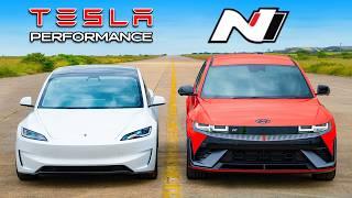 New Tesla Model 3 Performance v Hyundai IONIQ 5 N DRAG RACE