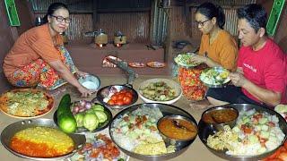 Village Style Nepali Food Corn Rice Dal Fry Curry & Green Salad Cooking in Village Kitchen