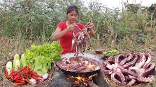 Yummy Octopus salad Cooking with spicy chili So delicious food - Survival cooking