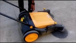 Nido Manual Walk Behind Sweeper Cleaning Roads at India Warehousing Show