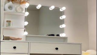 White Makeup Vanity Desk with Mirror and Lights Girls Vanity Set with Drawers Shelves Storage Cabin
