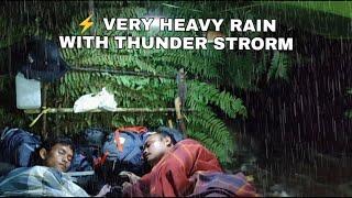Making shelter in the rainforest Relaxing Heavy rain thunder & lightning at night ASMR