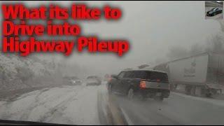 Highway Black Ice Pile Up Car Crash - Onboard When ABS Becomes Useless