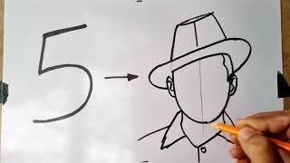 5 Number turns into Shahid Bhagat Singh drawing  Independence day drawing