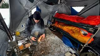 Ice Camping in -30 degrees w a Wood Stove