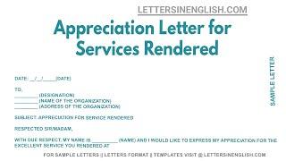 Appreciation Letter For Services Rendered - Letter of Appreciation for Services Rendered