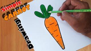 How to draw a Carrot Form V  simple and easy carrot drawing and coloring step by step गाजर ड्राइंग