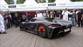 New Koenigsegg Jesko Absolut Exhaust Sound Big Flames Revs Startup Hillclimb Goodwood FOS 2024