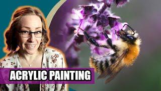 Full Acrylic Painting Lesson -  Bee and Flower Tutorial LIVE
