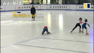 Never Give up. ice Skating Race Small Girl