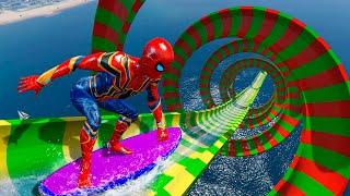 Spiderman in water slidesEpic Ragdoll Physics GTA 5 Ep.139 #waterslide #ragdoll #spiderman