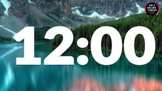 12 Minute Timer With Soft Alarm and Relaxing Mountain Lake Wallpaper