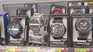 in Walmart checking out Timex Casio Armitron watches