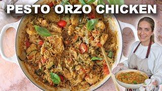 One Pot Pesto Chicken and Orzo Recipe in under 30 minutes