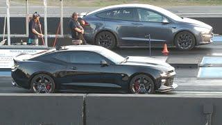 Tesla X Plaid model vs Camaro SS - electric vs muscle car drag racing