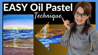 EASY Oil Pastel Landscape Painting For Beginners Sunset Seascape with Watercolor