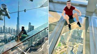 Sky Views Observatory Dubai - Riding The SCARY Glass Slide