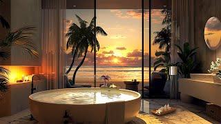 Cozy Bathroom Ambience  Sunset Bliss on the Tranquil Beach  Gentle Beach Waves & Water Sounds