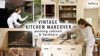 VINTAGE KITCHEN MAKEOVER Painting Cabinets & Hardware *Moody French Kitchen Part One*