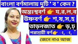 উষ্মবর্ণ অন্তঃস্থবর্ণতাড়নজাত ও পরাশ্রয়ী বর্ণ। বাংলা বর্ণমালায় দুবার ব থাকার কারণ।