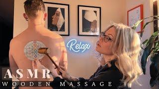 ASMR Upper Back Massage  Wooden Tools and Cracks  Skin Therapy