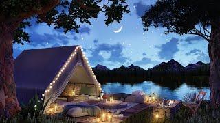 Cozy Lakeside Getaway  Summers End Night Camping Nature Sounds Crackling Fire Camping Ambience