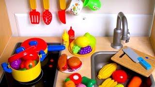 Names of Fruits and Vegetables with toy velcro cutting food Play Toys