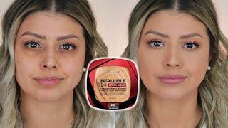 NEW LOREAL INFALLIBLE FOUNDATION IN A POWDER  REVIEW + FULL DAY WEAR TEST