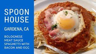 Spoon House Gardena CA - Japanese-style bolognese spaghetti with bacon and egg