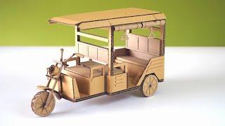 Making a highly detailed e - Rickshaw out of cardboard  DIY