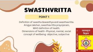 SWASTHAVRITTA स्वस्थवृत  Definition of swasth swasthya swasthvritta  paper 1A  point 1