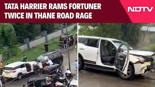 On Camera Tata Harrier Rams Fortuner Twice In Thane Road Rage Child Screams