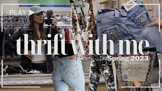 COME THRIFT WITH ME FOR SPRING Y2K denim leather jackets and more spring finds + huge thrift haul