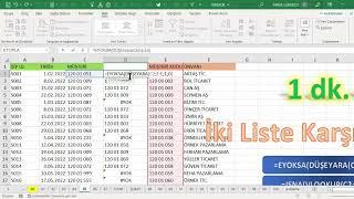 Excel 1 Dakika - İki Listeyi Karşılaştırma